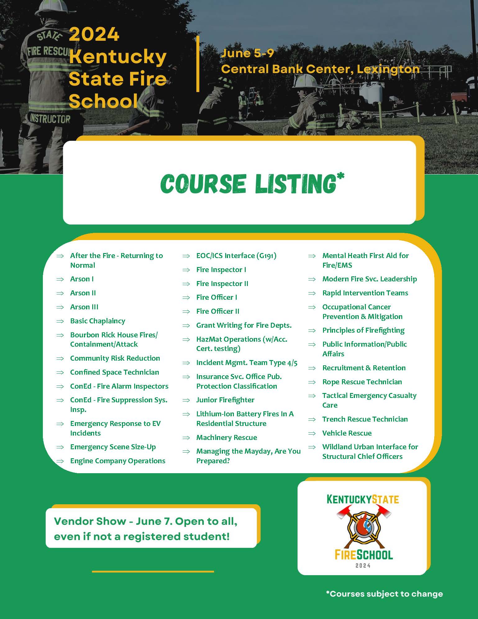 fire school course listing